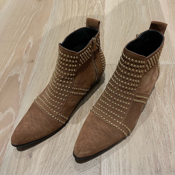 Anine Bing Shoes - Anine Bing Brown Suede Studded Ankle Booties